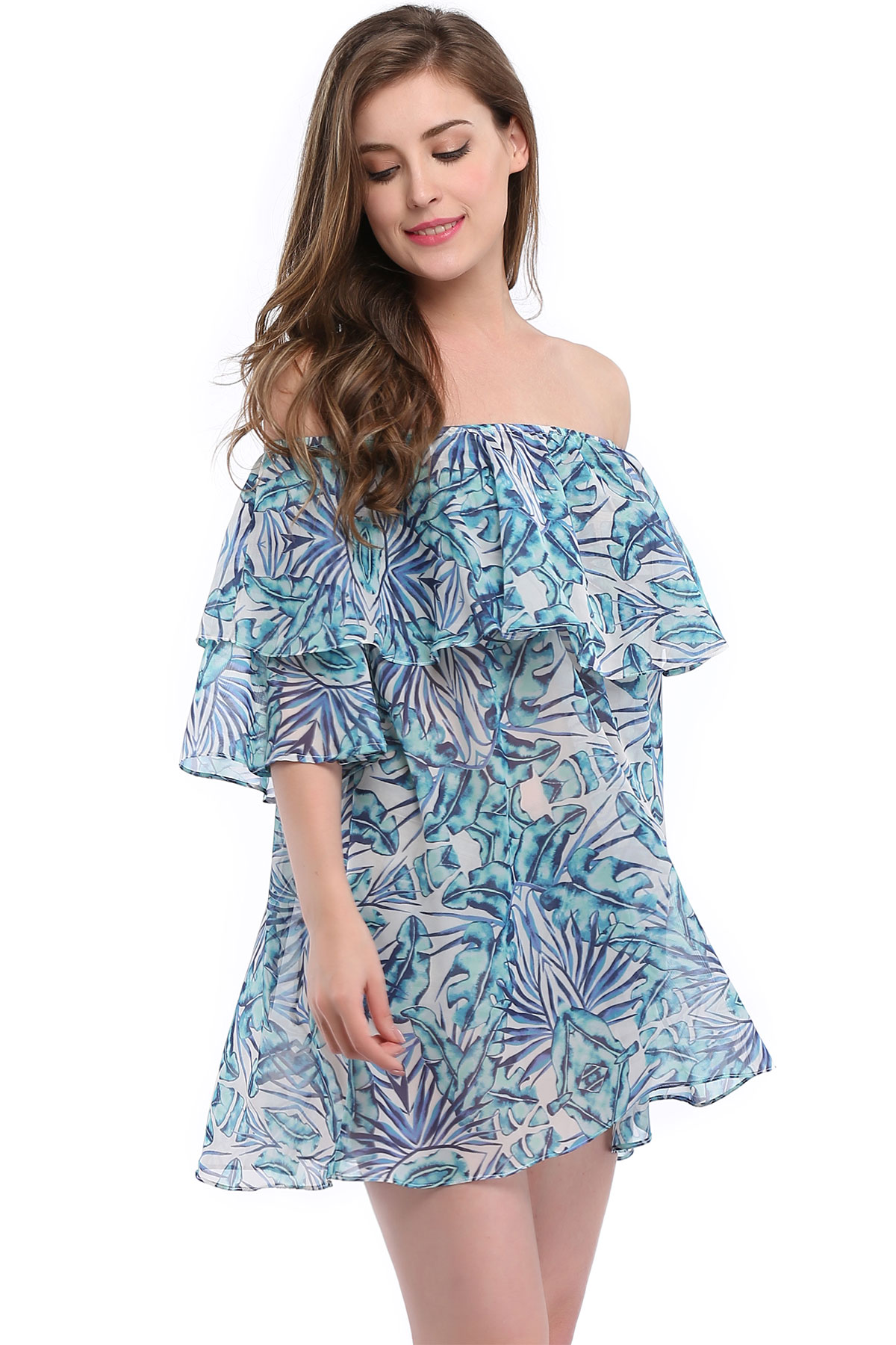 F4644 off shoulder Printing beach  dress